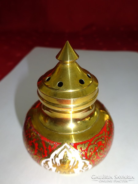 Copper salt shaker with fire enamel pattern, height 7 cm. He has!