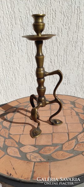 Walking stick, candle holder with antique hand tongs, otherwise a piece