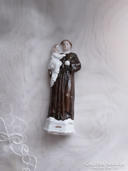 Antik 10 cm es, kézzel festett porcelán Szent Antal szobor