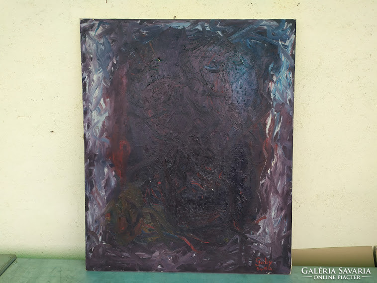 Contemporary abstract painting on oil canvas signed right below nr.124