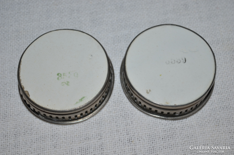 2 db fajansz betétes áttört fémszélű poháralátét  ( DBZ 0086 )