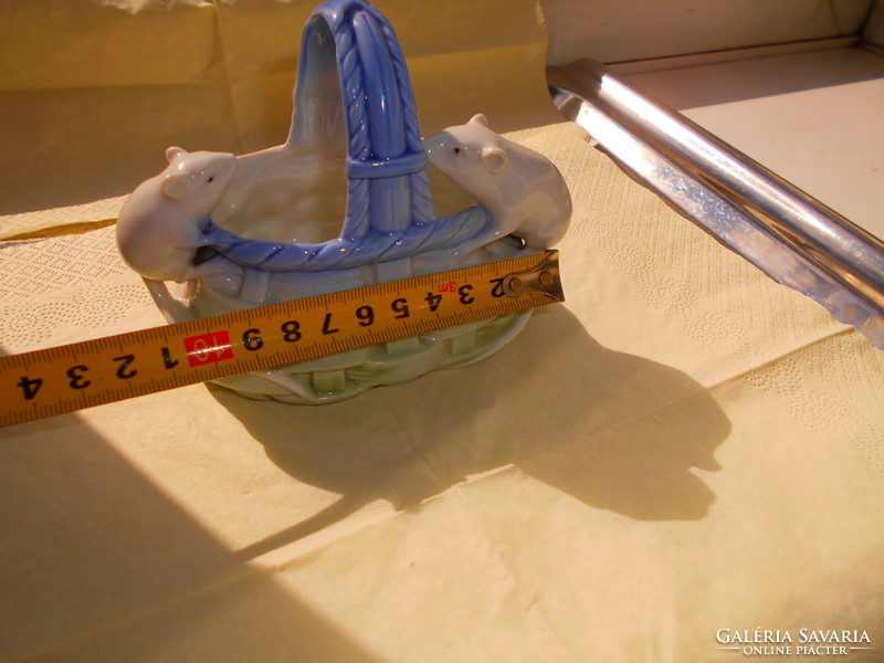 2 pcs mouse figurine on the edge of a porcelain basket - a special piece