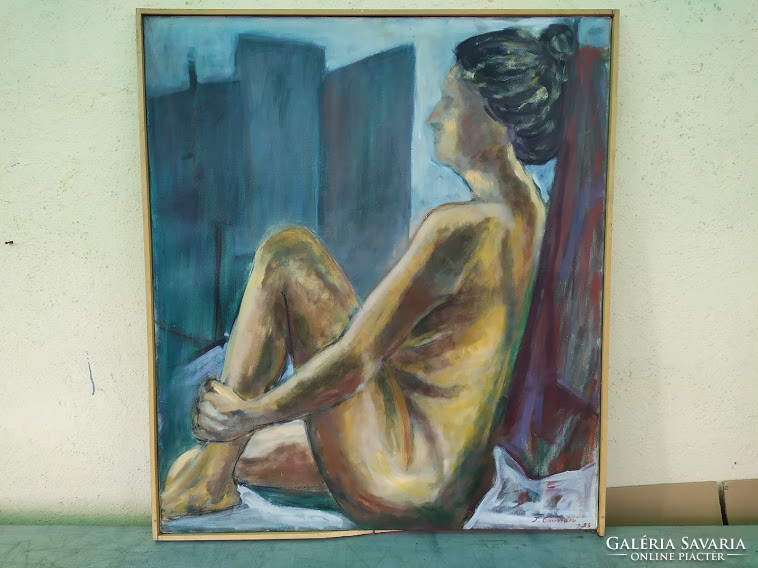 Contemporary nude painting on oil canvas signed right below nr.132