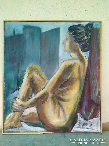 Contemporary nude painting on oil canvas signed right below nr.132