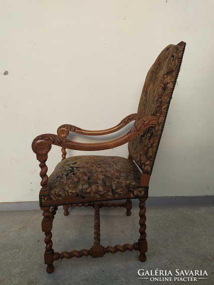 Antik gobelin kárpitos dúsan faragott barokk karos szék karosszék fa karfás fotel