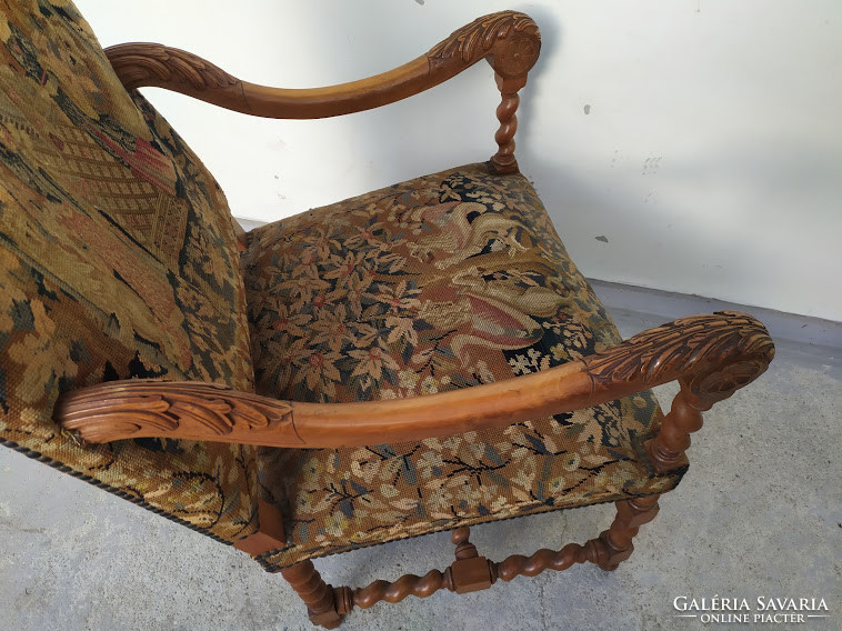 Antique tapestry richly carved baroque arm chair armchair wooden arm chair