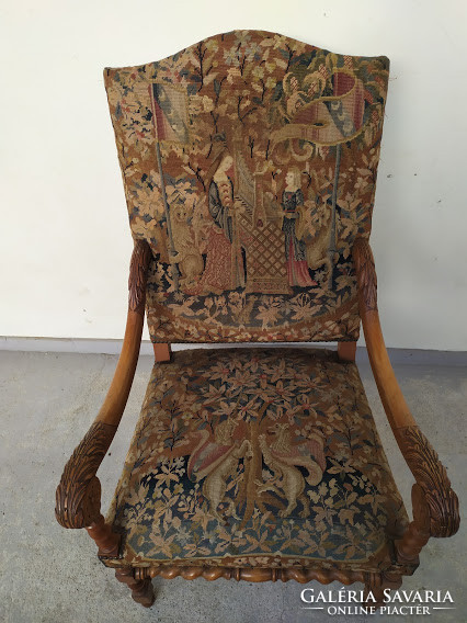 Antique tapestry richly carved baroque arm chair armchair wooden arm chair