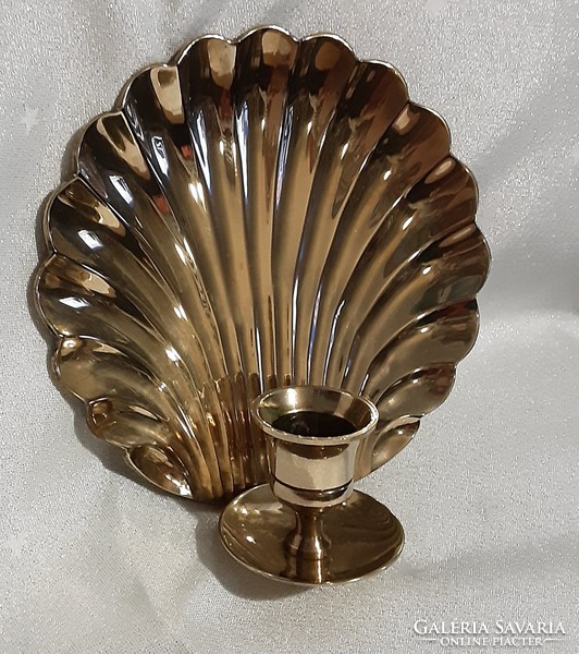 Antique brass wall candle holder, brass, unique, special, decorative, shell-shaped, solid