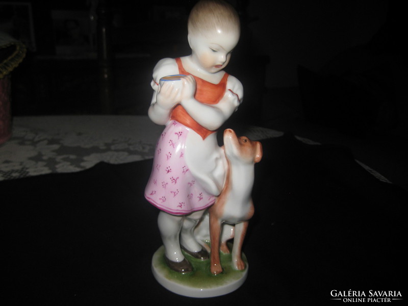 Herend: the envious little girl with her dog, old beautiful figure 22 cm