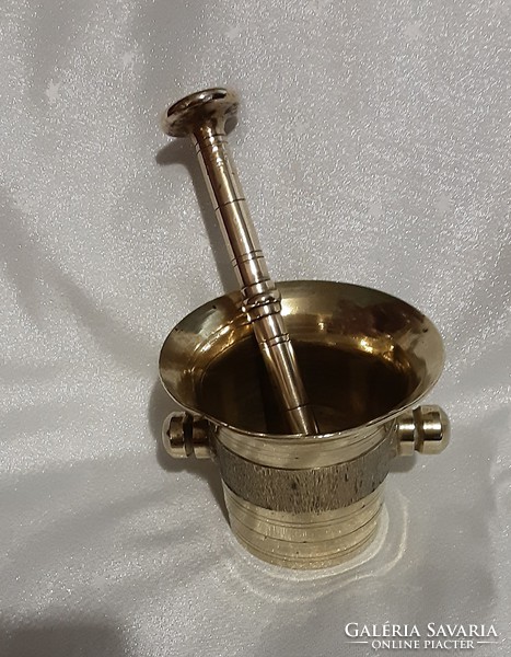 Antique copper, brass copper mortar with breaker, marked, numbered