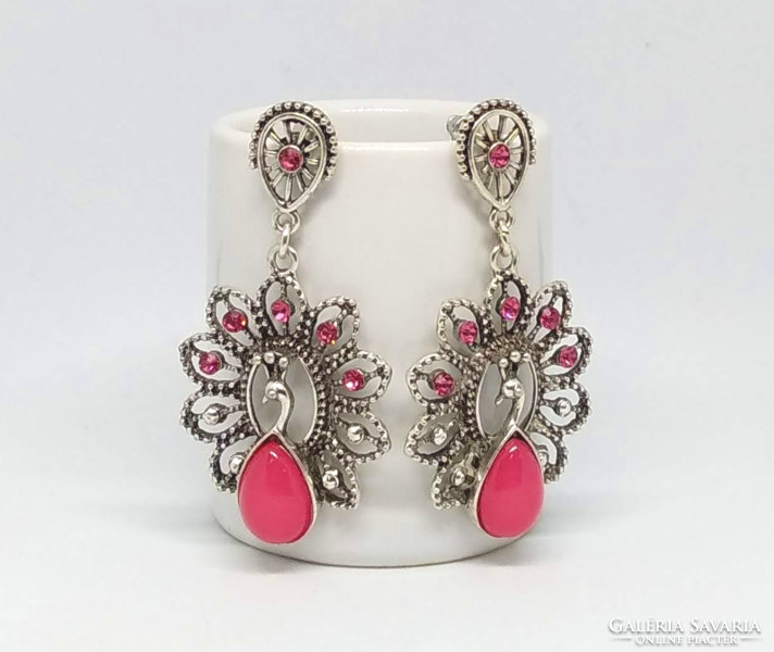 Vintage style pink crystal peacock earrings