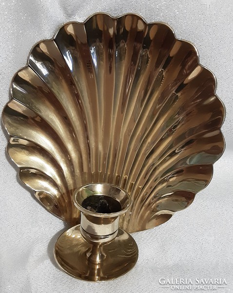 Antique brass wall candle holder, brass, unique, special, decorative, shell-shaped, solid