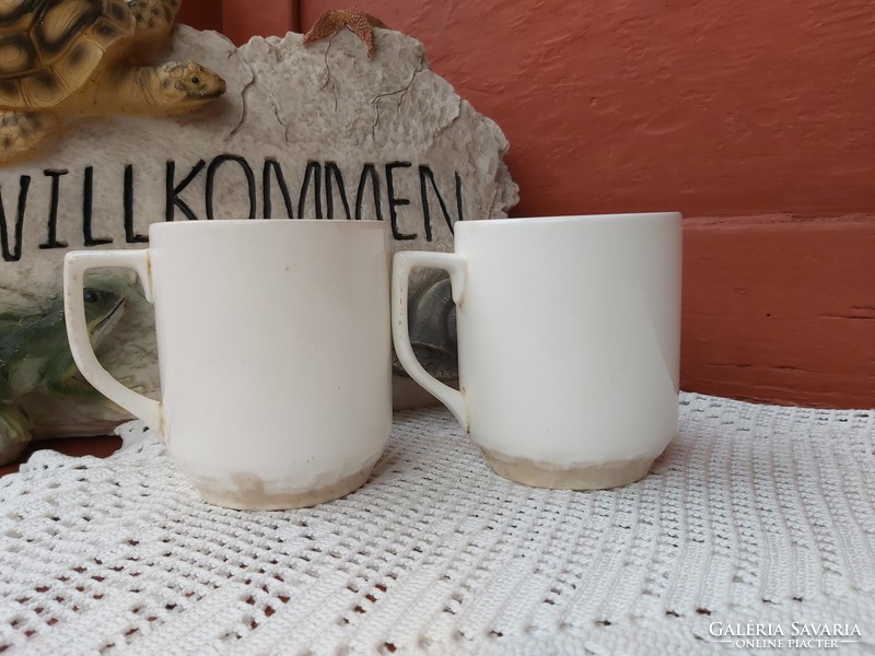 Beautiful granite mugs with flowers, nostalgic piece of village peasant decoration, vintage