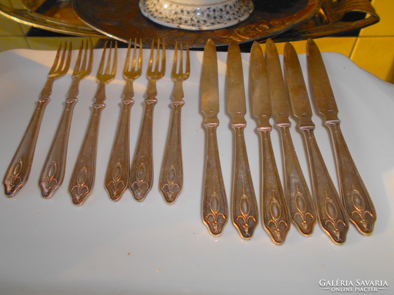 12 pcs antique marked alpaca fruit for consumption cutlery -6 knives + 6 forks