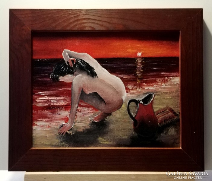 Cinnabar - on the beach (20 x 25, oil, in a new frame)