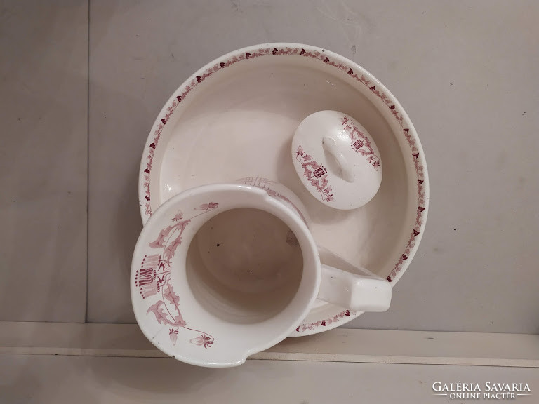 Antik porcelán fürdőszoba mosdó készlet lavór kancsó jugendstil szecesszió szappan tartó 3376
