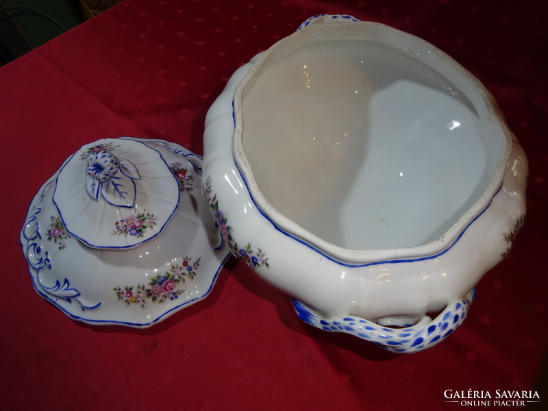 Czech / German porcelain antique soup bowl, large size. Stem with blue ears and colorful flowers. He has!