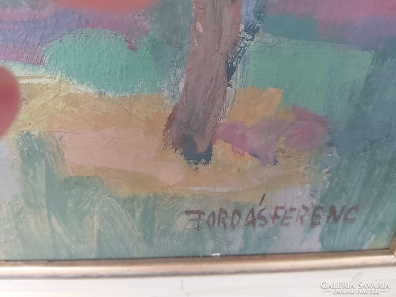 BORDÁS FERENC: Tájkép házikóval (olaj-vászon 60x90 cm) Aba-Novák tanítványa -panoráma, látkép, hegy