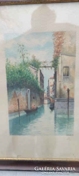 Velence akvarell festmény, víz Szignàlt régi darab!