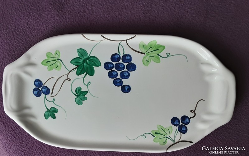 Herend majolica hand-painted 24 cm sandwich plate with grape pattern - village pottery