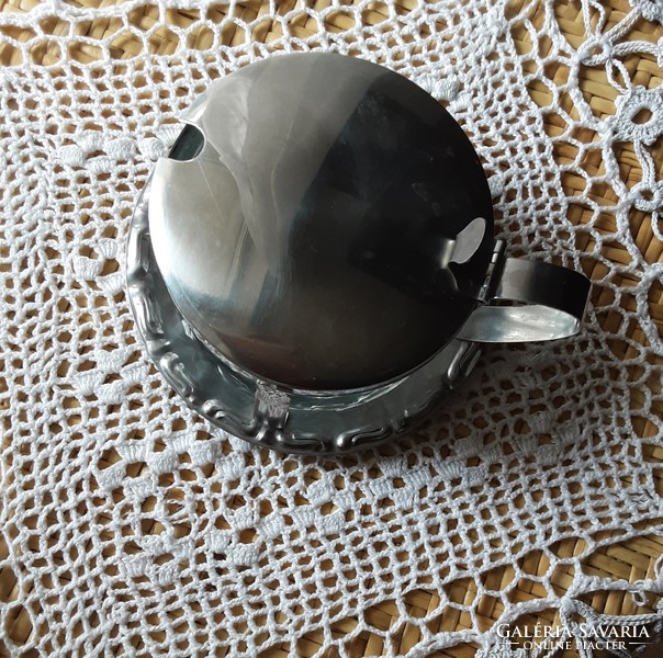 Metal polished glass jam holder, marked, very nice, flawless condition