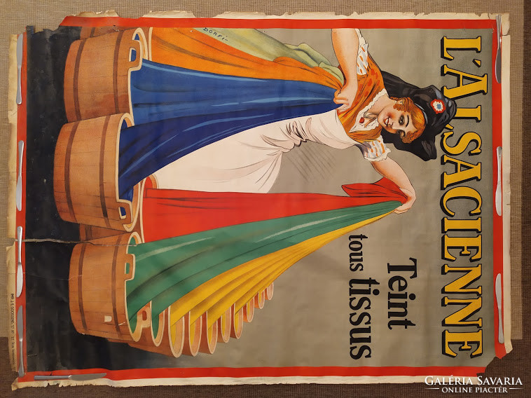 Antique large size french language textile coloring painter advertising poster
