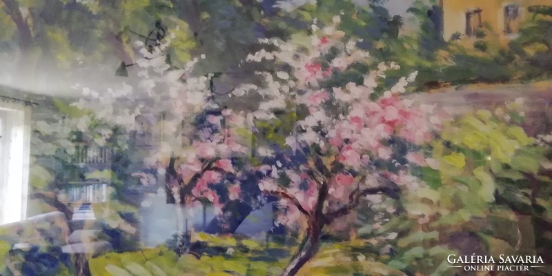 Schadl János " Tavaszi virágzás" festmény, olaj - karton
