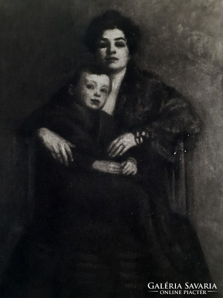 KERNSTOCK KÁROLY: Anya és gyermeke (ofszet nyomat a festmény után, 21x28) kettős portré