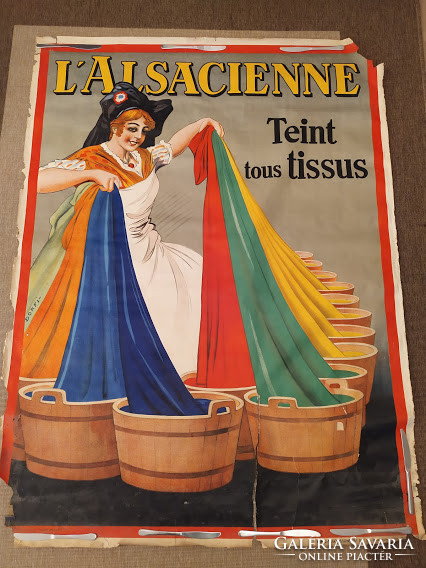 Antik nagy méretű francia nyelvű textil színező festő reklám plakát