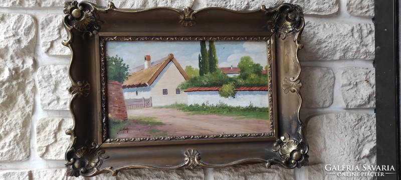 1 .Szentgàly Ferenc olajfestmény, falusi tàjkép,utcakép, Szignàlt,jó hangulatú festmény.Utcakép