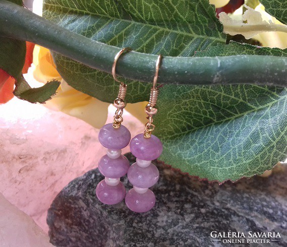 Real term. Purple pink quartz earrings with tiny true pearls, gold-plated hook, topaaa