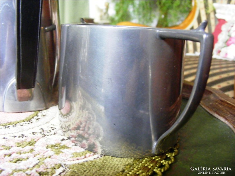 Beautiful, antique, pewter coffee or tea serving three-piece set,