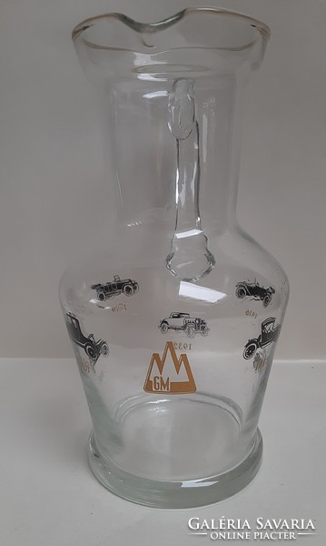 4257 - Rare glass jug with general motors logo and pictures of their cars - collectible piece