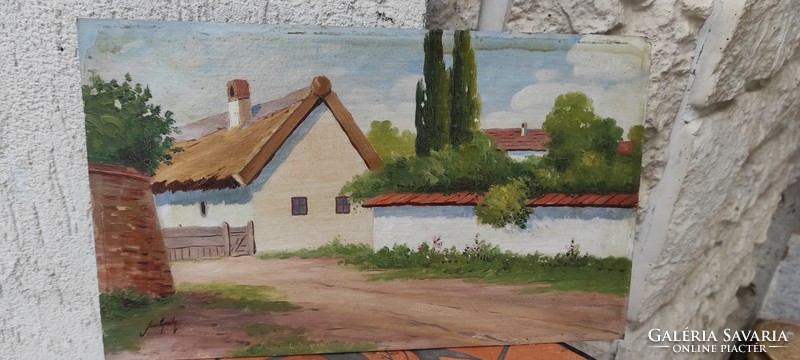 1 .Szentgàly Ferenc olajfestmény, falusi tàjkép,utcakép, Szignàlt,jó hangulatú festmény.Utcakép