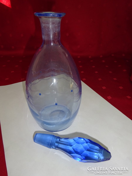 Antik, kék likőrös üveg, csiszolt dugóval, magassága 25 cm. Vanneki! Jókai.