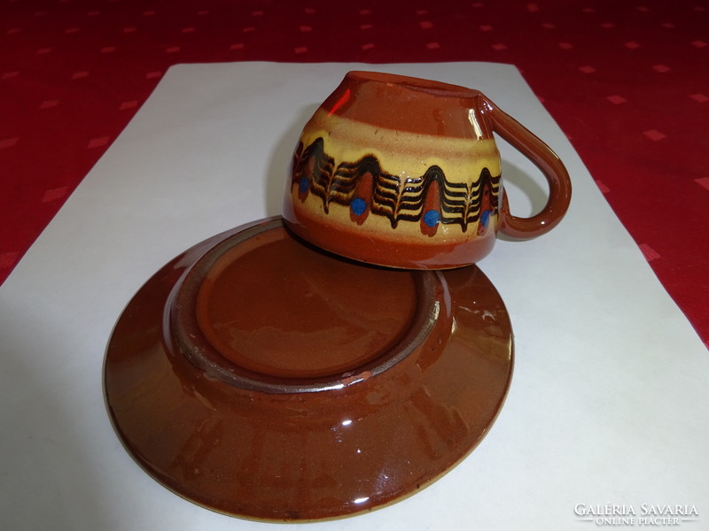 Bulgarian glazed ceramic coffee cup + saucer, cup diameter 7 cm. He has!