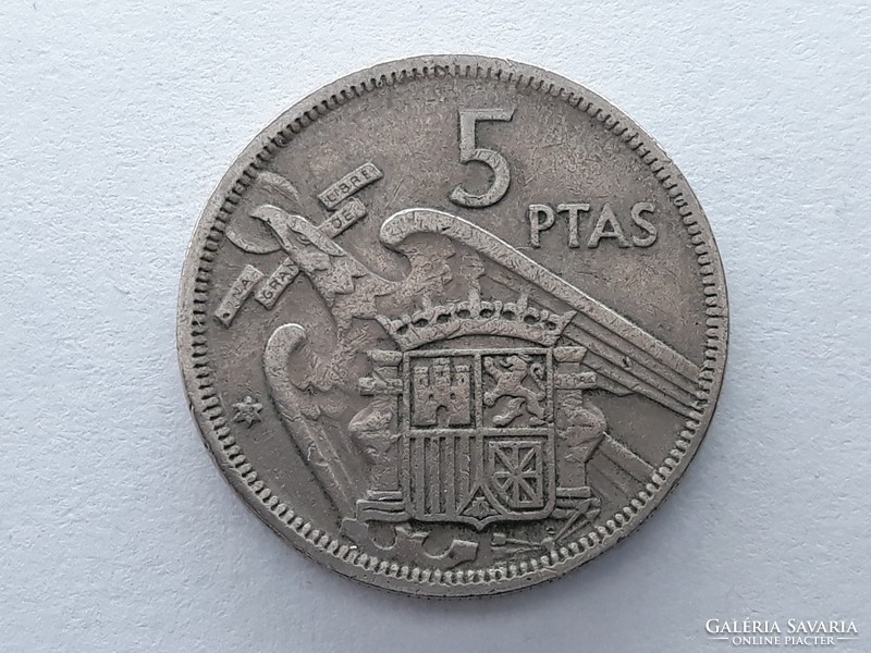 Spanyol 5 Pezeta 1957 érme (68 a csillagban) - Spanyolország 5 Pesetas, ptas külföldi pénzérme