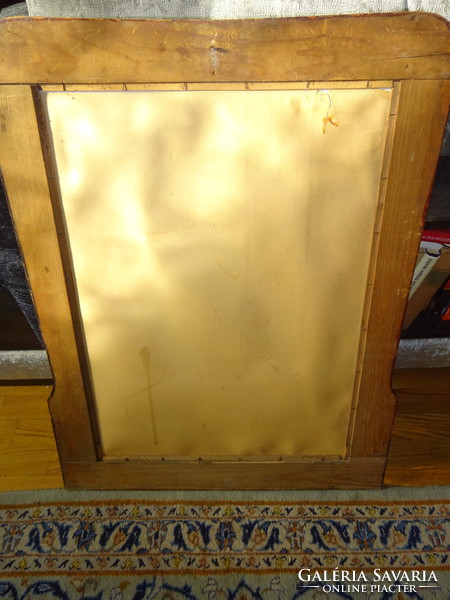 More than 100 years old wooden picture frame with original picture. Size 90 x 70 cm. He has!