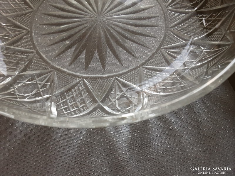 Antik kristály asztalközép, 21 cm széles kínáló nagyon szép csiszolt mintával