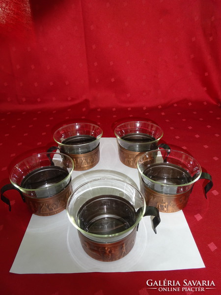 Glass tea cup in a copper sheet holder with a handle, diameter 8 cm. He has!