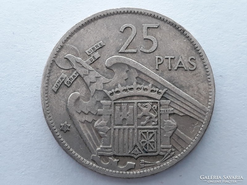 Spanyol 25 Pezeta 1957 érme (69 a csillagban) - Spanyolország 25 Pesetas külföldi pénzérme