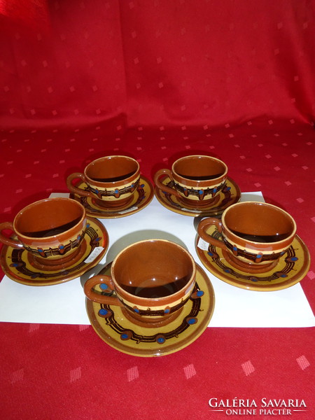 Bulgarian glazed ceramic coffee cup + saucer, cup diameter 7 cm. He has!