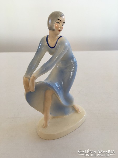 Antik, régi Sitzendorf art deco női szobor, figura, táncosnő