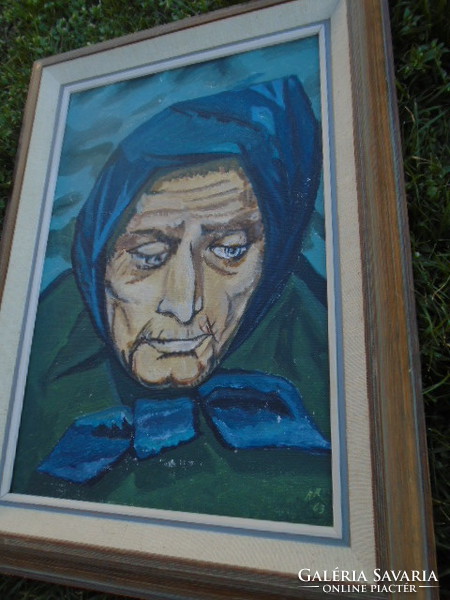 Idős néni  portréja olajfestmény 1963 szignóval m 52 x 38,5 cm  MAGYAR FALUSI ÉLETBŐL MERÍTVE
