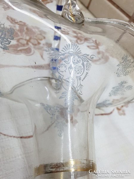 0N021 Régi fújt üveg kosár, kézzel festett  25 cm eladó!