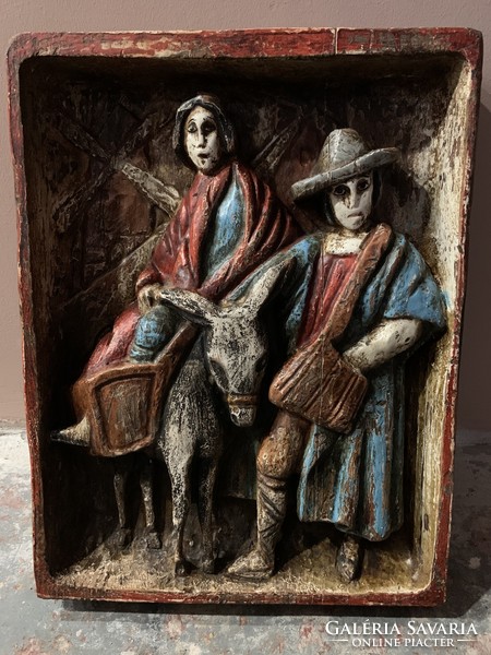 Mária és József szent jelenet ( faragott festett fa )