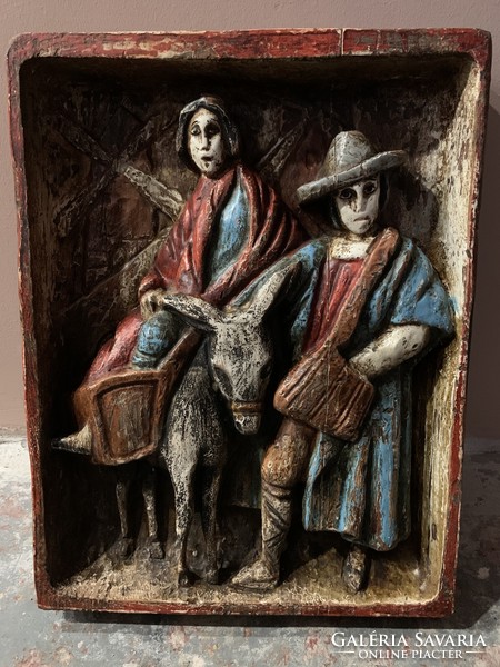 Saint Mary and Joseph scene (carved painted wood)