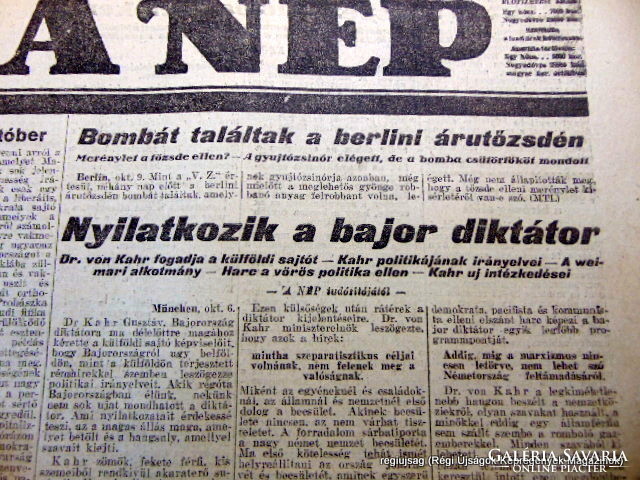 1923 október 10  /  A NÉP  /  Régi ÚJSÁGOK KÉPREGÉNYEK MAGAZINOK Ssz.:  15908