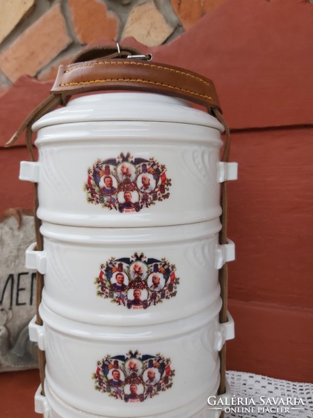 Porcelain chodau beautiful white food barrel with leather strap nostalgia village peasant Francis Joseph