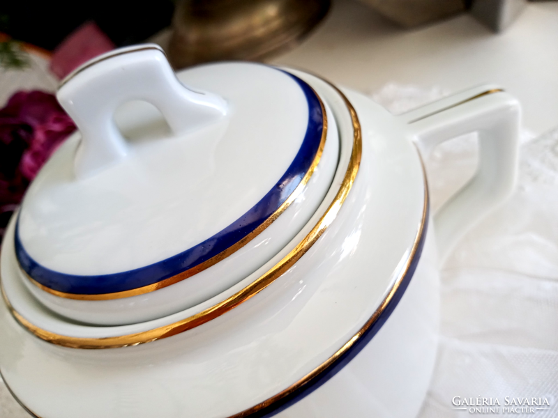 Old zsolnay white blue-gold striped big sugar bowl